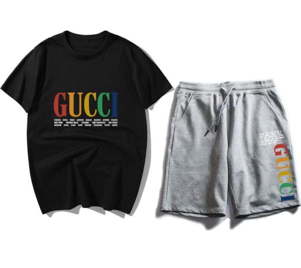 

мужская мода спортивный костюм письма 2019 летняя спортивная одежда с коротким рукавом пуловер бегун брюки костюмы о-образным вырезом спорти, White