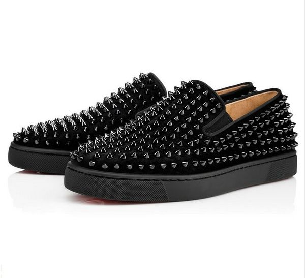 

sneaker studded spikes men trainers flat shoes new designer flats genuine leather for women us 5-12, Black