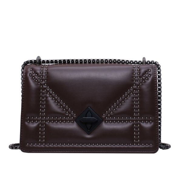 

small rivets pu leather crossbody bags for women quality lady shoulder messenger bag female chain handbags