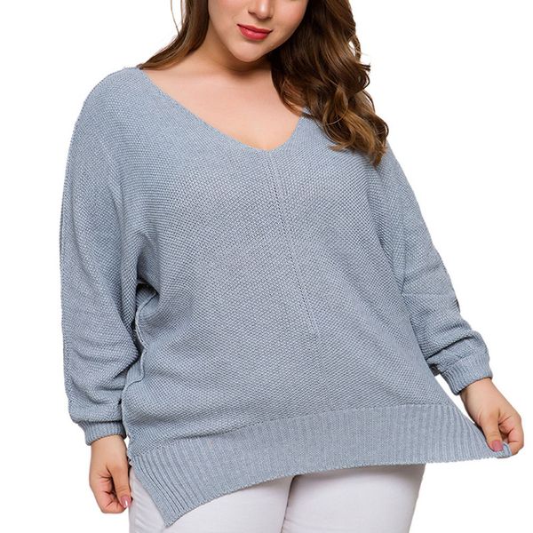 

fadzeco women knitted sweater long sleeve autumn winter v neck solid color casual loose pullover jumper plus size, White;black