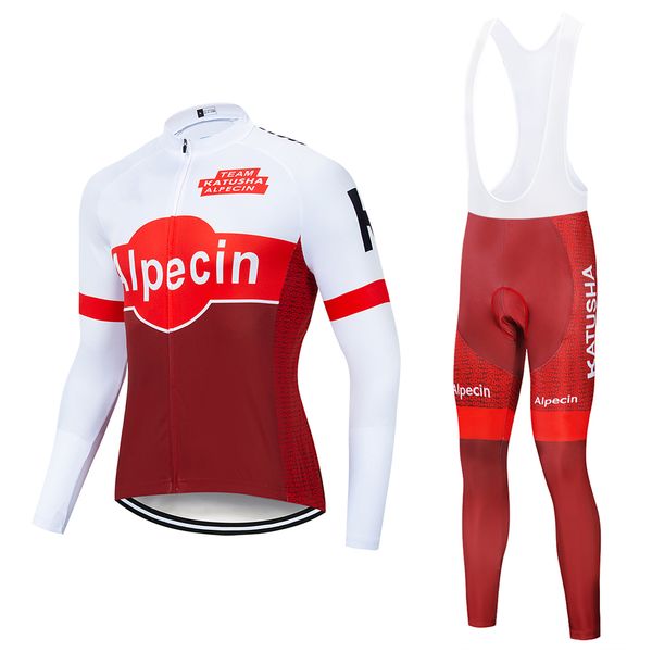 

men 2019 alpecin long sleeve cycling jersey set spring and autumn bike cycling clothing 9d gel pad outdoor clothing quick drying, Black;red