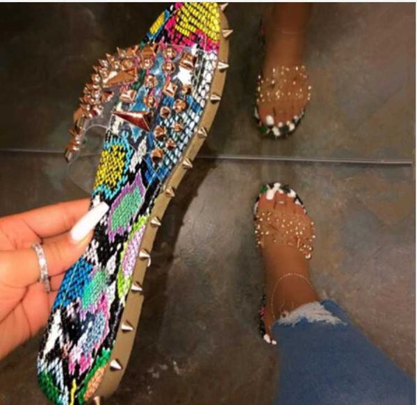 

new fashion 2020 summer slipperswomen rivet pvc slippers transparent ladies flat slides women's outdoor beach shoes woman shoes, Black