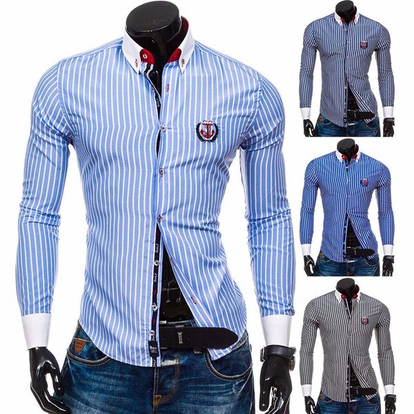 

2018 men fashion casual long sleeved printed shirt slim fit male social business dress shirt brand men clothing soft comfortable, White;black