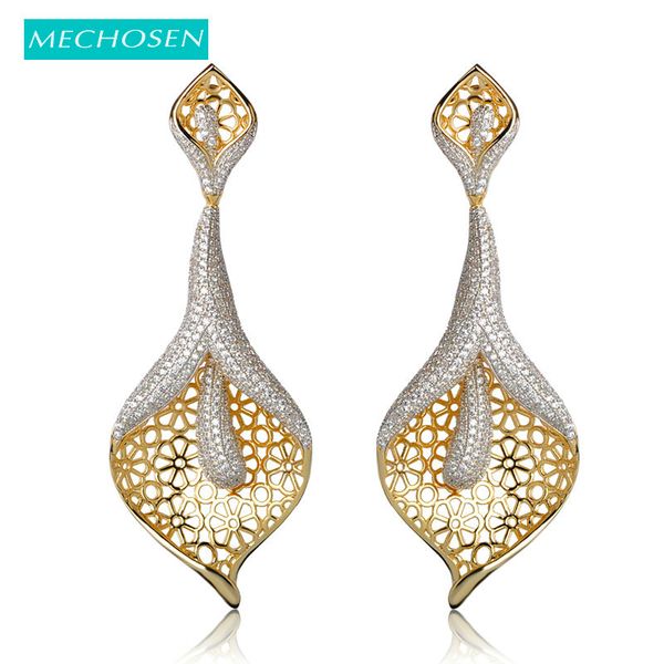 

mechosen exquisite hollow flower drop earrings cubic zirconia 2 tones plating max brincos fashion naija wedding jewelry, Silver