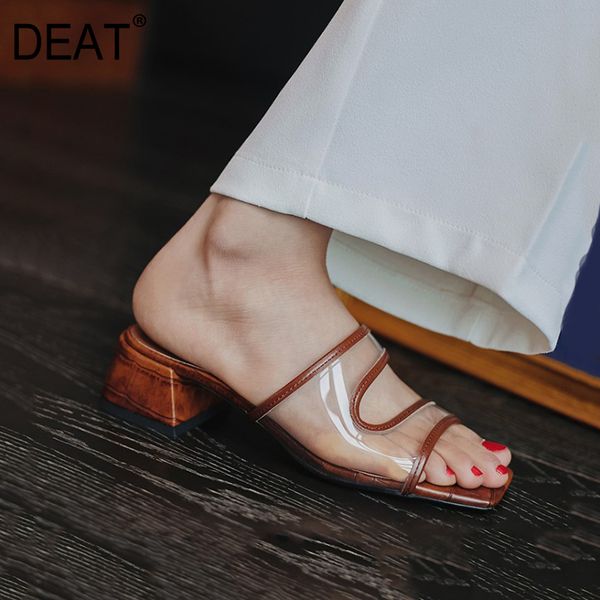 

deat] 2020 new spring summer square toe shallow transparent stone pattern retro slippers women shoes fashion tide 10h146, Black