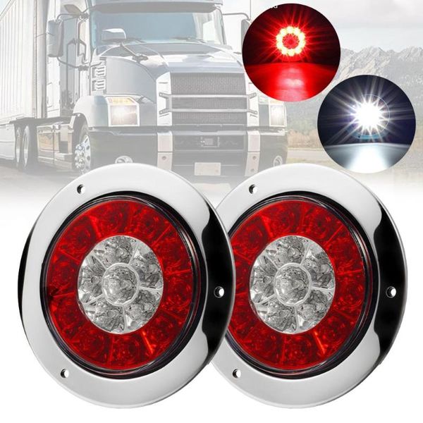 

2pcs 4inch round led truck trailer brake slight turn reverse signal lamp stainless steel brake sled turn tail lighting