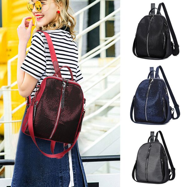 

fashion solid color ladies large capacity sequins versatile backpack waterproof travel bag outdoor bags