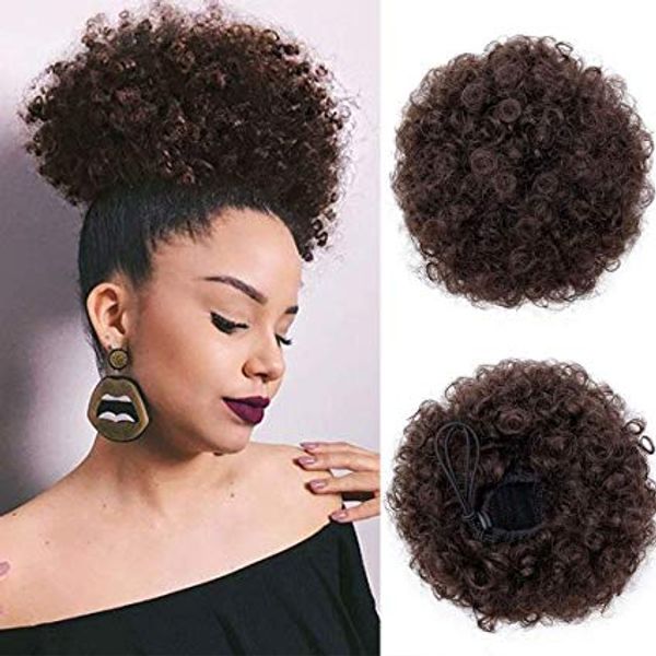 Afro Puff İpli at kuyruğu Afro Buns Saç Uzantıları 120g üzerinde Black Kadınlar Kısa siyah Brown Bun Puff İpli at kuyruğu Clip için