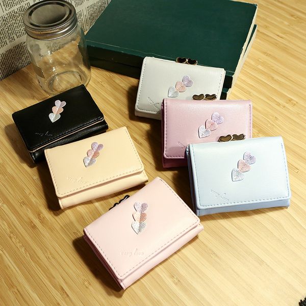 

wallet short change wallet women's three-fold fashion hearted and arrow pu student wallet, Red;black