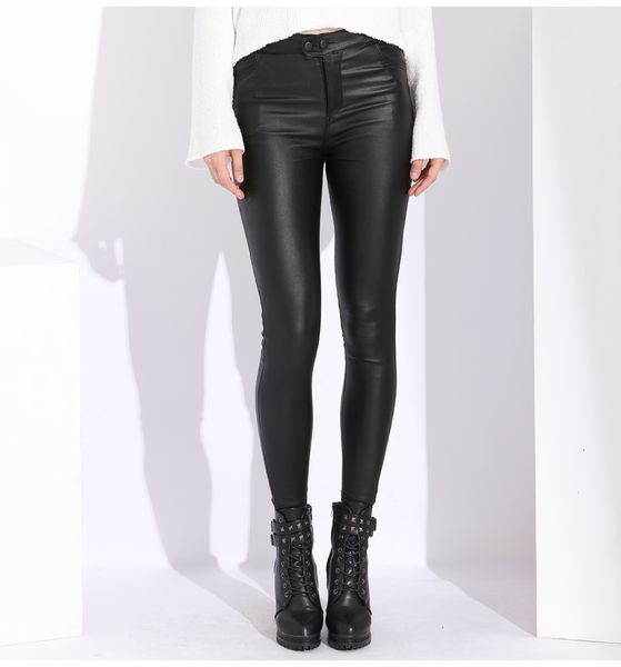 

leather pants women trousers velvet womens leather pants elastic slim trouser women skinny stretch pu pencil pants cotton leggings, Black;white
