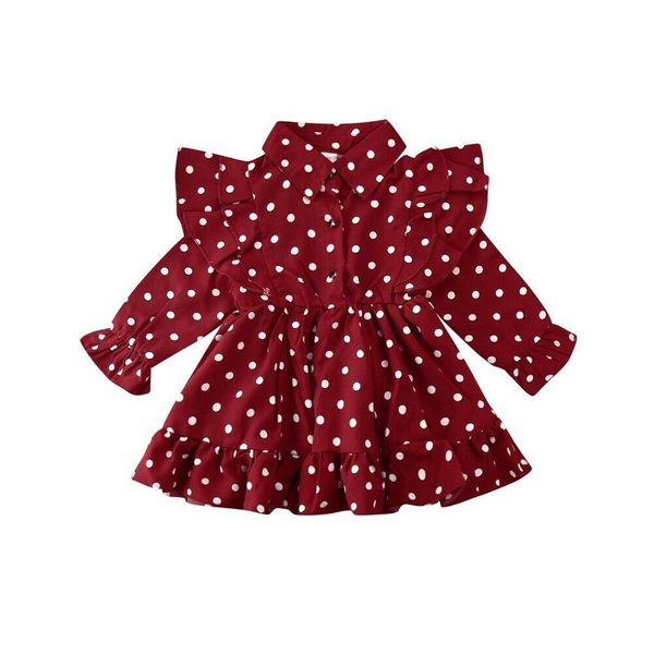 

spring 1-7years toddler kid baby girl clothes ruffle swing dress polka dots party autumn dresses, Red;yellow