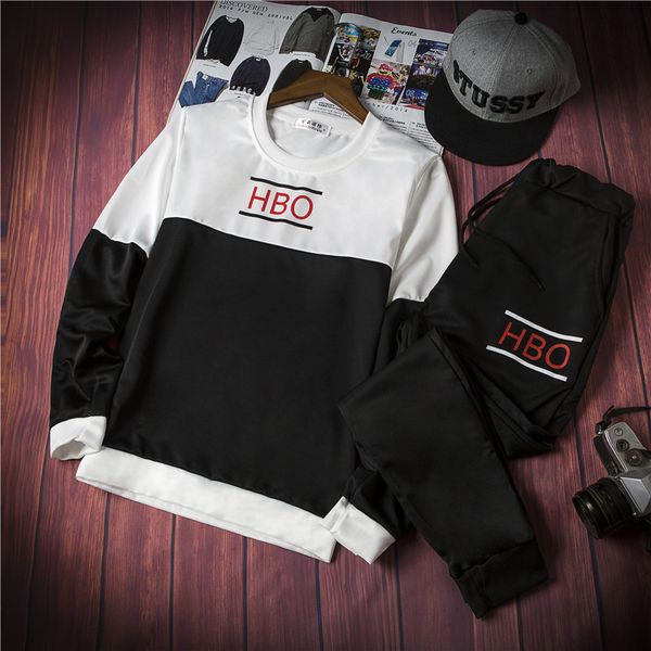 

осень мужская одежда комплект корейской версии тенденции спортивной одежды для похудения повседневная из двух частей мужской одежды, Black