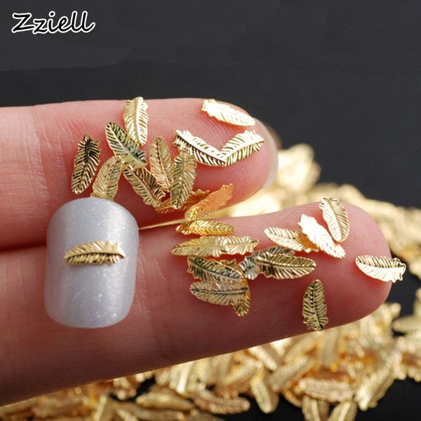 

zziell 50pcs/pack 3d new charm feather shape metal stud nails art rivet gold charms nails accessories 3d nail art decorations, Silver;gold