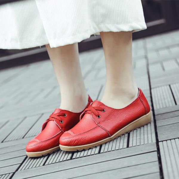 

genuine leather cow women shoes loafers platform wedges shoes woman apring autumn new flats soft low-cut fashion ladies casual, Black