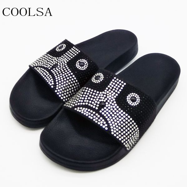 

women's summer home cute cat sandals indoor bathroom slippers bright diamond bling animal slippers beach flip flops women slides, Black