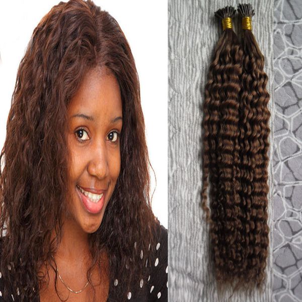 100G Fusão queratina do cabelo humano extensões Capsule I Tip real Remy Pré Bonded Cabelo cabelo virgem encaracolado Kinky 10 