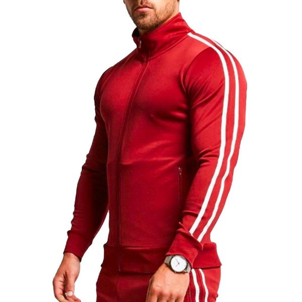 

jogging sweatshirts men sports fitness long sleeves striped zipper hoodies 2020 autumn new brand casual solid gym training, Black;blue