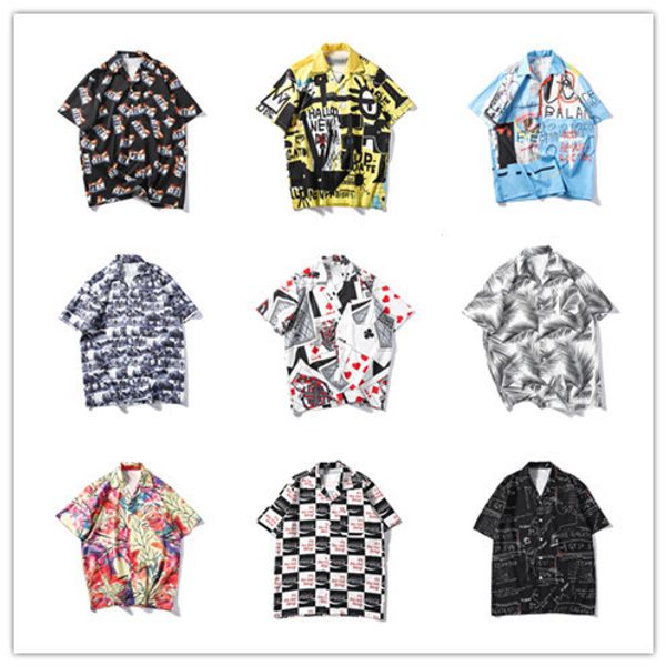 

мужской дизайнер европейский код 3d рубашка с коротким рукавом граффити покер печать трехмерный узор свободные короткие рубашки партии, White;black