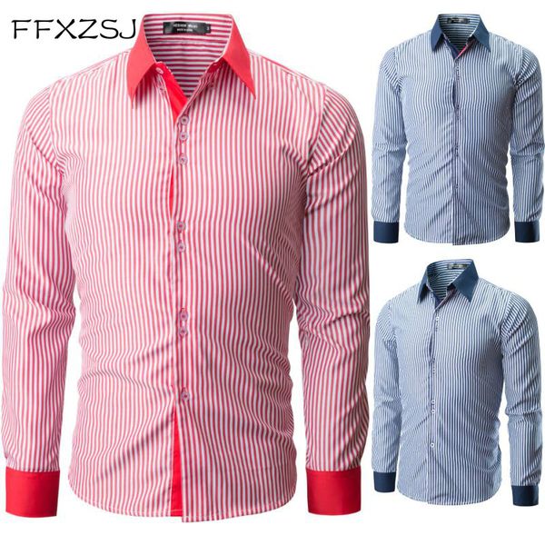 

ffxzsj brand 2020 fashion male hawaiian shirt long-sleeves fashion striped shirt mens dress shirts slim men xxxl, White;black