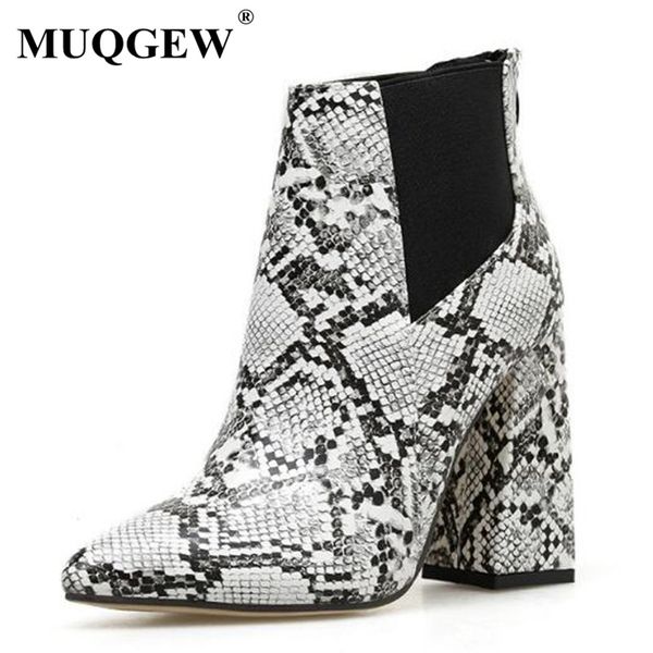 

size 36-42 print snake pu leather women ankle boots zip pointed toe footwear 11.5cm high heels female boots bootie, Black