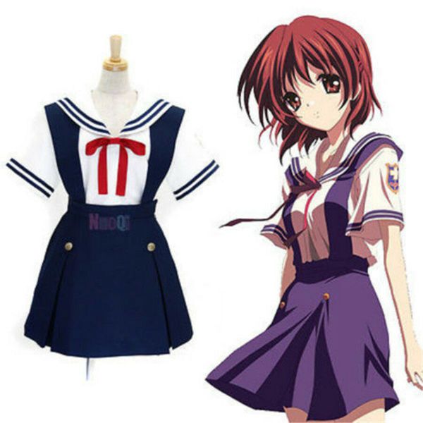

clannad furukawa нагиса sailor школьная форма косплей костюм, Black;red