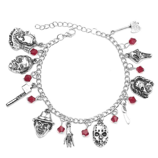 

halloween mask axe skull clown black friday bracelet men women metal pendant chain funny personality ice charm bracelets, Golden;silver