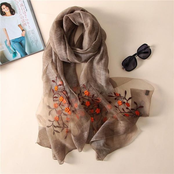 

brand 2018 new women silk scarves fashion embroidery soft wool scarf lady pashmina shawls bandana foulard, Blue;gray