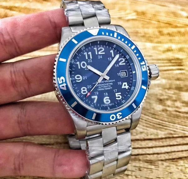 

new bre superocean ab202016 series 43mm blue face automatic movement original steel strap mens high watches ing, Slivery;brown