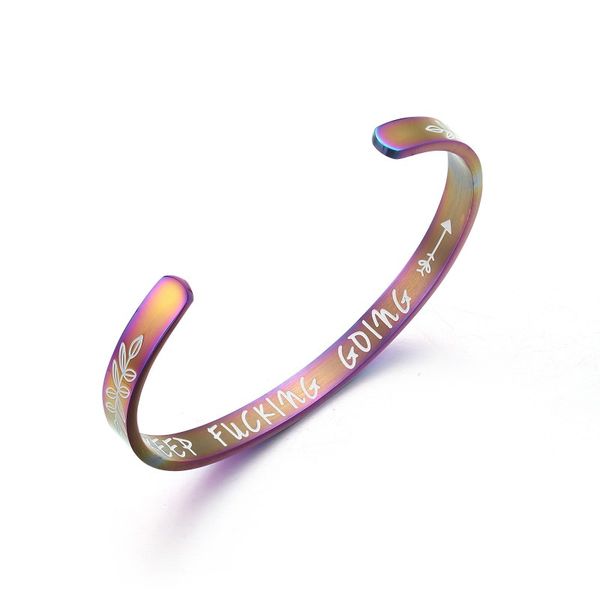 

4 colors keep going letters bracelet adjustable cuff open stainless steel inspirational bangles for women men friendship gift, Black