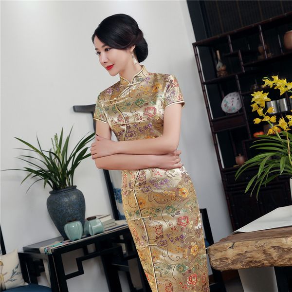 

7colors traditional chinese dress for women retro mandarin collar vintage flower elegant slim cheongsam silk satin qipao, Red
