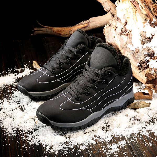 

sneakers male shoes casual quality rubber ankle warm boots couple nice fashion winter with fur snow boots for men, Black
