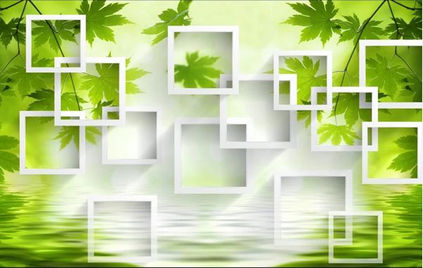 

3d green wallpapers minimalist square maple leaf 3d wallpaper reflection tv background wall
