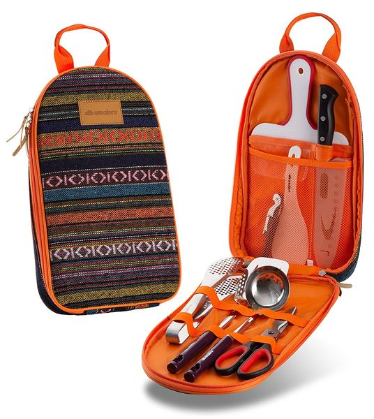Acampamento Utensílio Organizer Kit de viagem - Portable 8 pedaço de churrasco Camping Panelas Utensílios Kit de viagem com caso resistente à água
