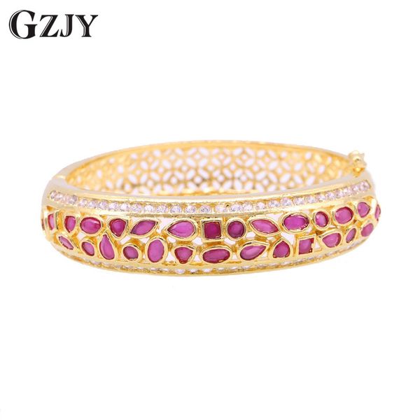 

gzjy fashion charms red stone zircon bracelets pure gold color cuff bracelet bangle for women wedding party african dubai bijoux, Black