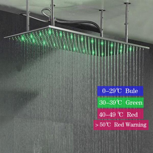 

ceiling mounted three color change led shower head 400x800 / 500x1000 rectangular rainfall shower head over-head sprayer