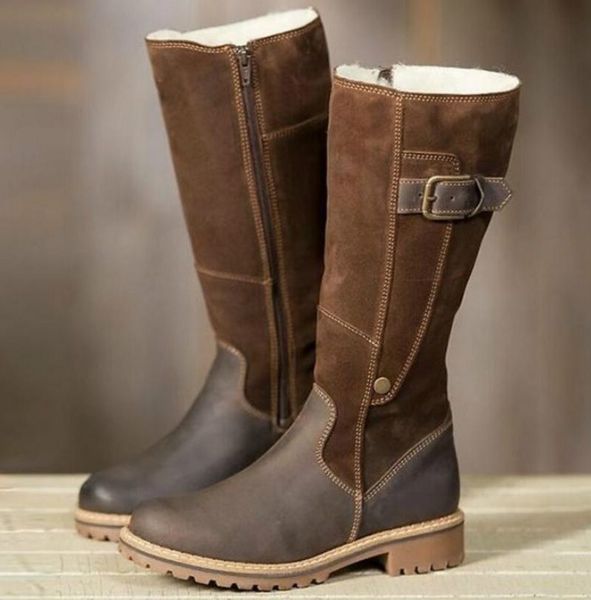 

women knee high boots matin winter snow warm shoes woman vintage sapato feminino chaussure chunky low heel ladies booties wxz052, Black