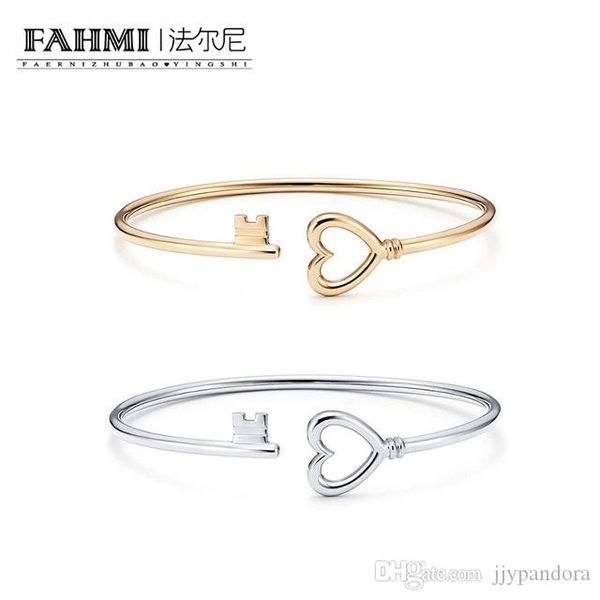 

fahmi 925 sterling silver charm original love key bracelet 14k gold color women's vitality distinguished simple jewelry gift, Golden;silver