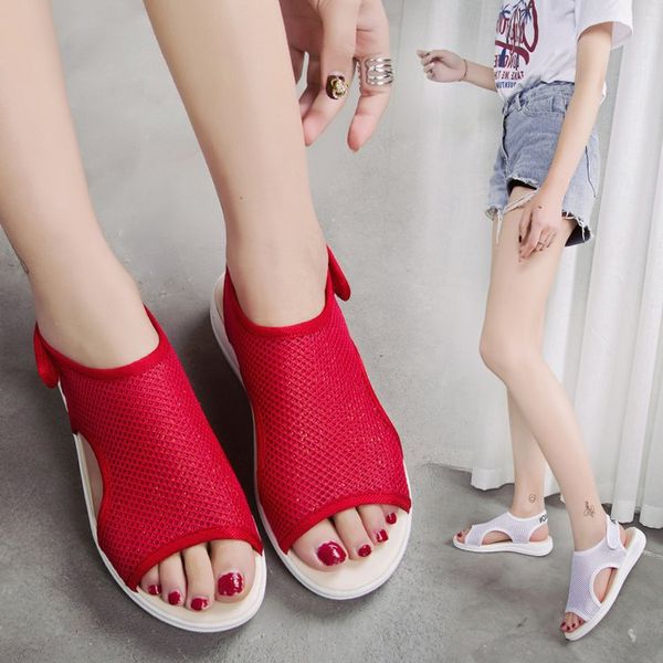 

wish popular sandals womens flat shoes 2019 summer new fashion mesh velcro large womens shoes for foreign trade, Black