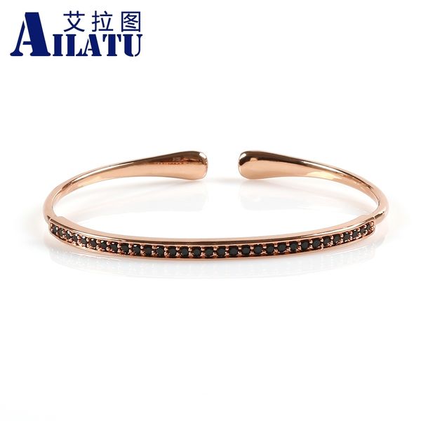 

ailatu new arrival refined copper open bracelets micro pave black cubic zirconia for men or women, Golden;silver