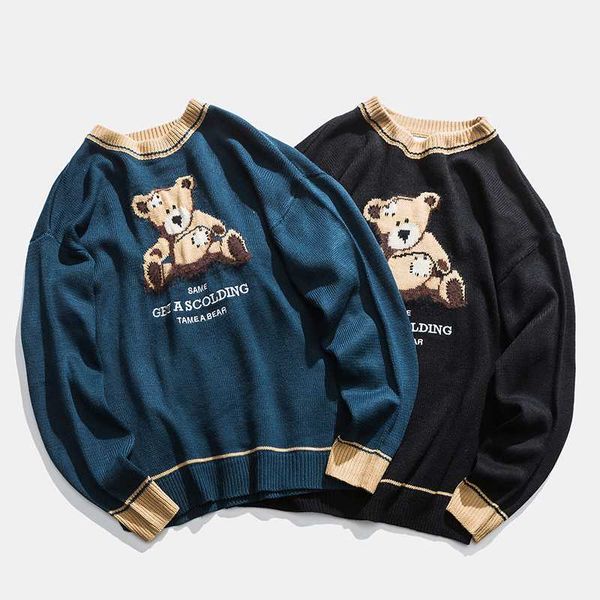 

teddy bear pattern вязаный свитер lover winter vintage повседневный cute bear свитера женщины harajuku увеличенные тедди свитера, White;black