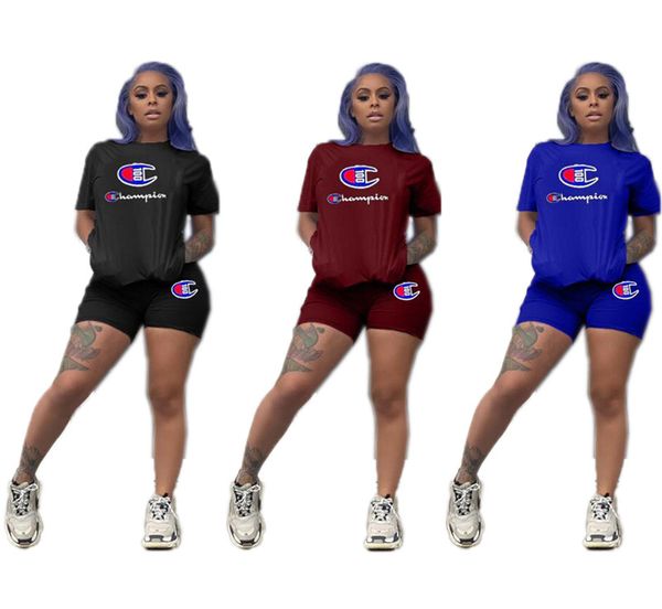 

Women champion hort leeve t hirt hort track uit 2019 ummer outfit c letter print 2piece port wear ca ual jogger port outfit hot