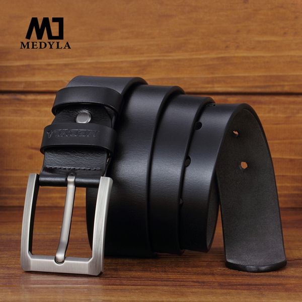 

medyla new cow genuine leather brand strap male belts luxury design for men classice vintage belt pin buckle cowskin waistband, Black;brown