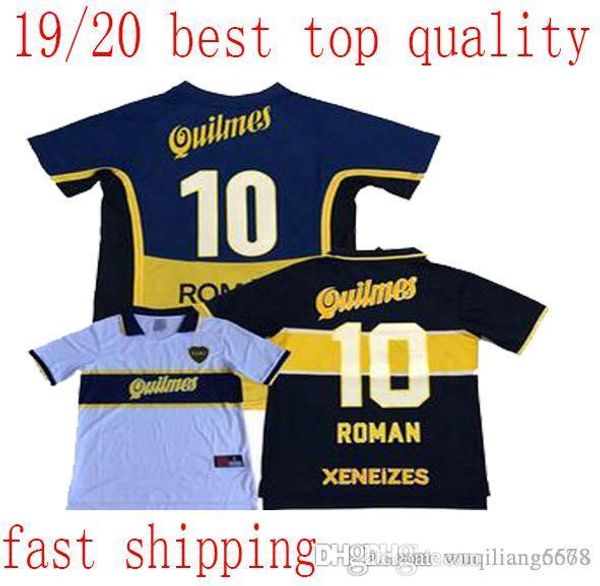 

97/98 retro version boca junior soccer jersey 2001/2002 #10 roman #9 palermo soccer shirt maradona vintage caniggia football uniform, Black;yellow
