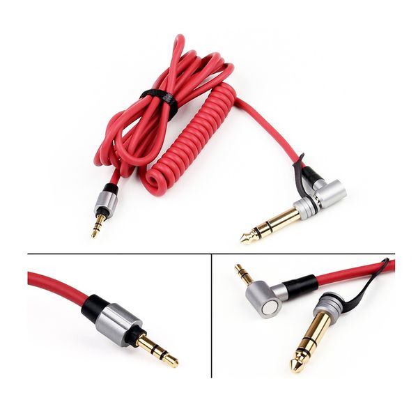Erkek İlkbahar Kablo kırmızı ve siyah renk Detoks Pro Stereo Değiştirme Uzatma Araç AUX Ses Kablosu 6.5mm ve 3.5mm Erkek için yüksek kaliteli