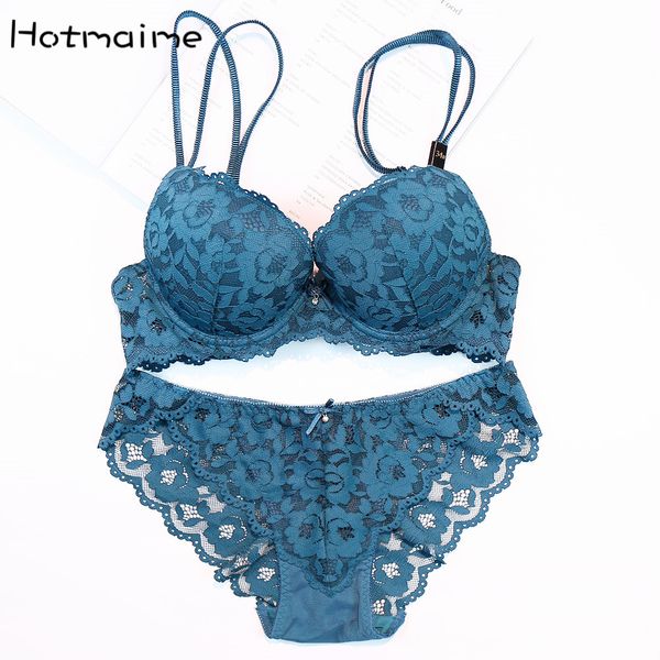 

молодая девушка моды сексуальные кружева вышивки роскошь белье двубортный утолщение толчок вверх бюстгальтер набор, Red;black