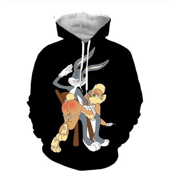 

new arrive hip hop style bugs bunny 3d print men women fashion hoodies rg050, Black