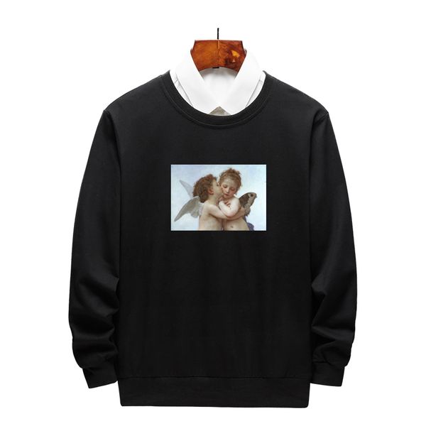 

men's & women's hoodies with angel print 2020 new casual mens pullover sweatshirt o-neck couple clothing size m-2xl wholesale, Black
