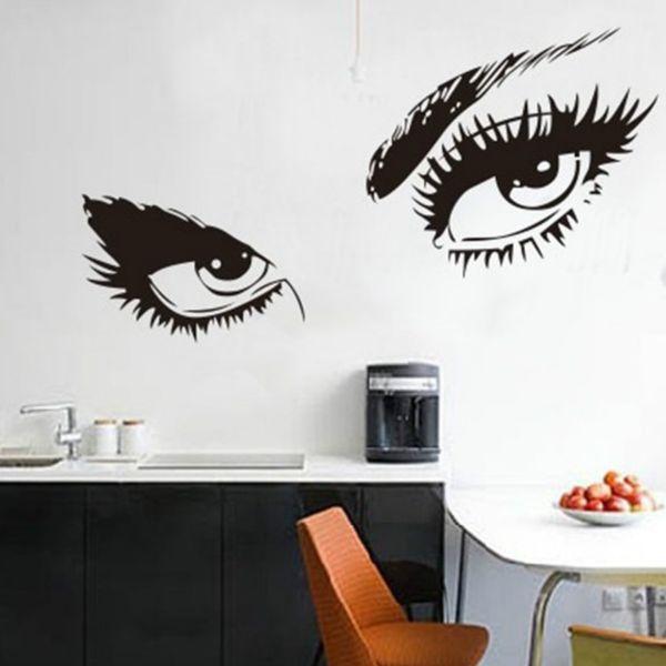 Big Eyes Decalque longo cílios Design Wall Decor Sticker