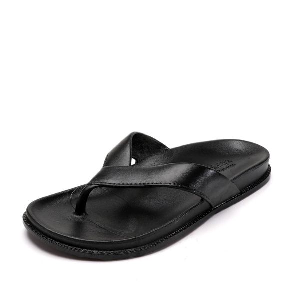 

thick soled beach outside men's slippers solid fashion summer flip flops concise men shoes, Black
