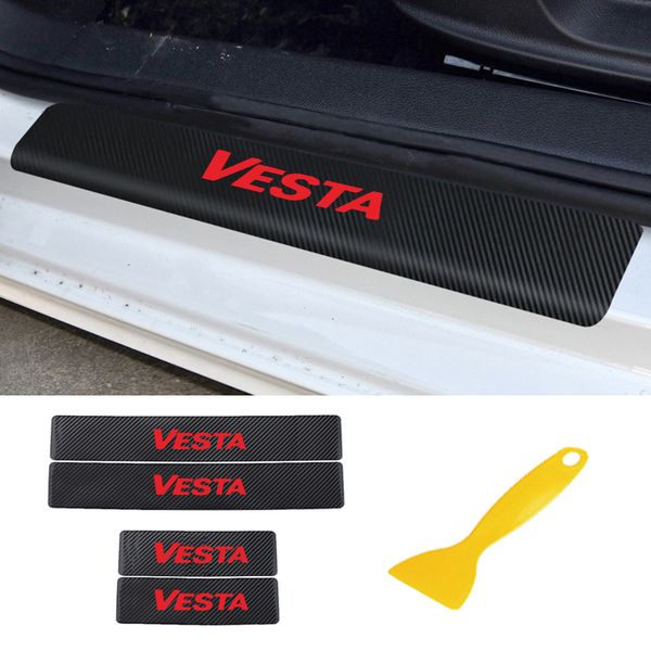 

carbon fiber protect stickers for lada vesta accessorie car interior accessories door sill scuff welcome pedal threshold